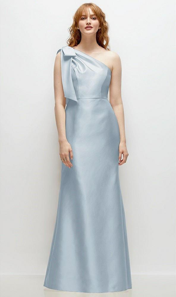 bow one-shoulder satin trumpet gown