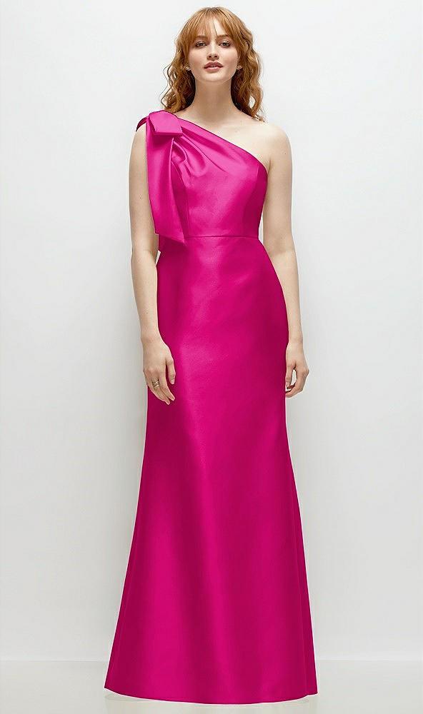 bow one-shoulder satin trumpet gown