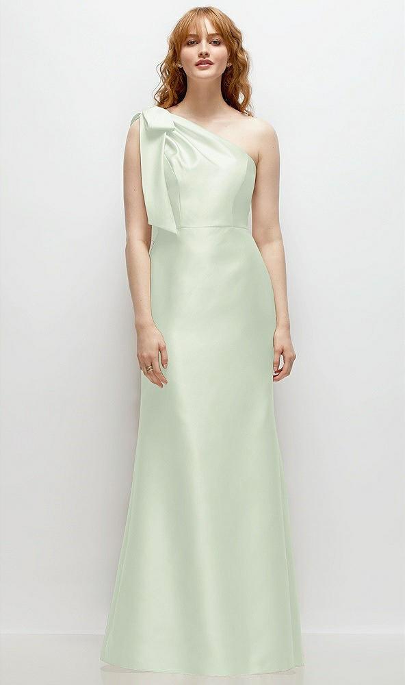 bow one-shoulder satin trumpet gown