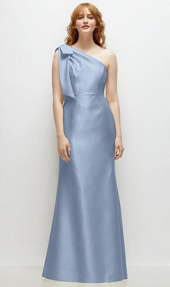 bow one-shoulder satin trumpet gown