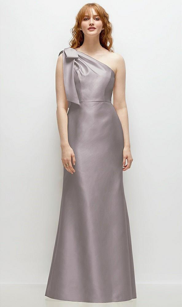bow one-shoulder satin trumpet gown