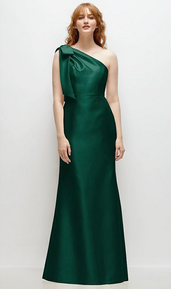 bow one-shoulder satin trumpet gown