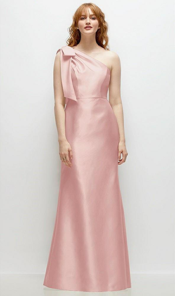 bow one-shoulder satin trumpet gown