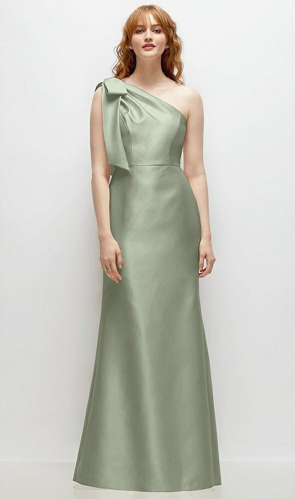 bow one-shoulder satin trumpet gown