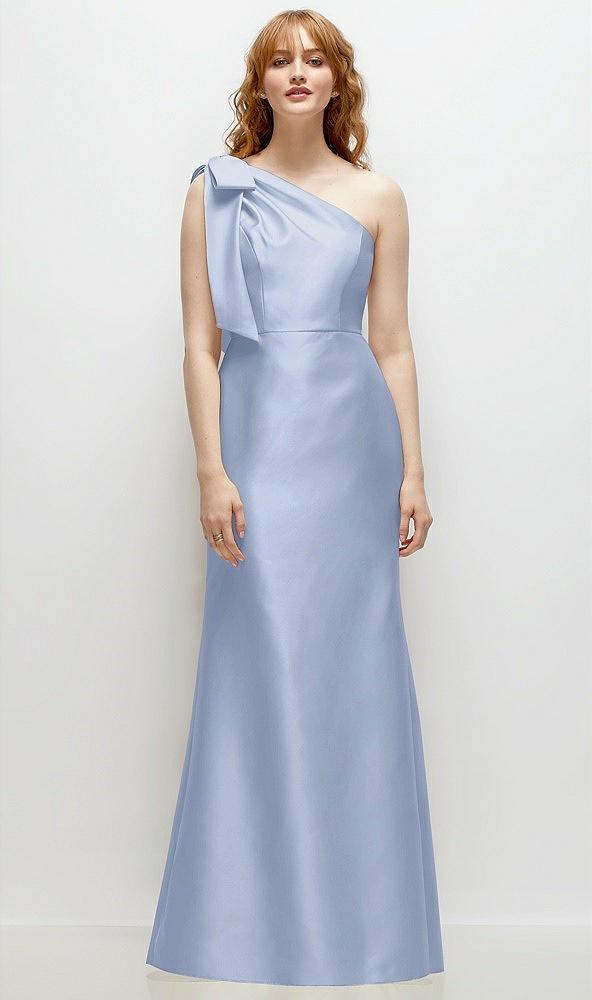 bow one-shoulder satin trumpet gown