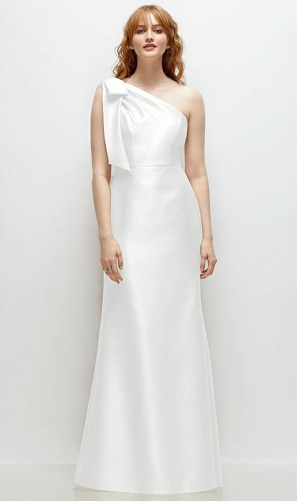 bow one-shoulder satin trumpet gown