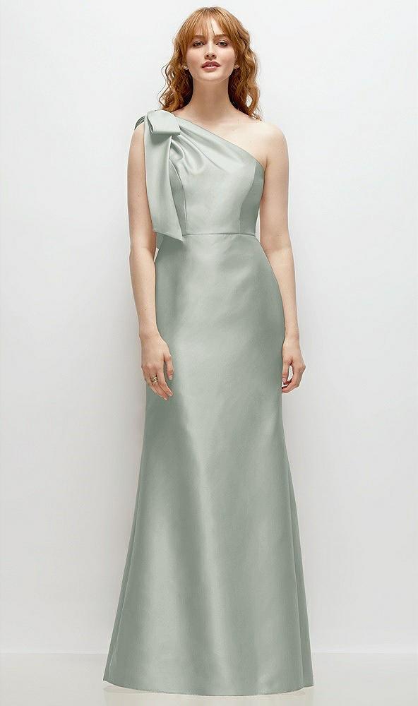 bow one-shoulder satin trumpet gown