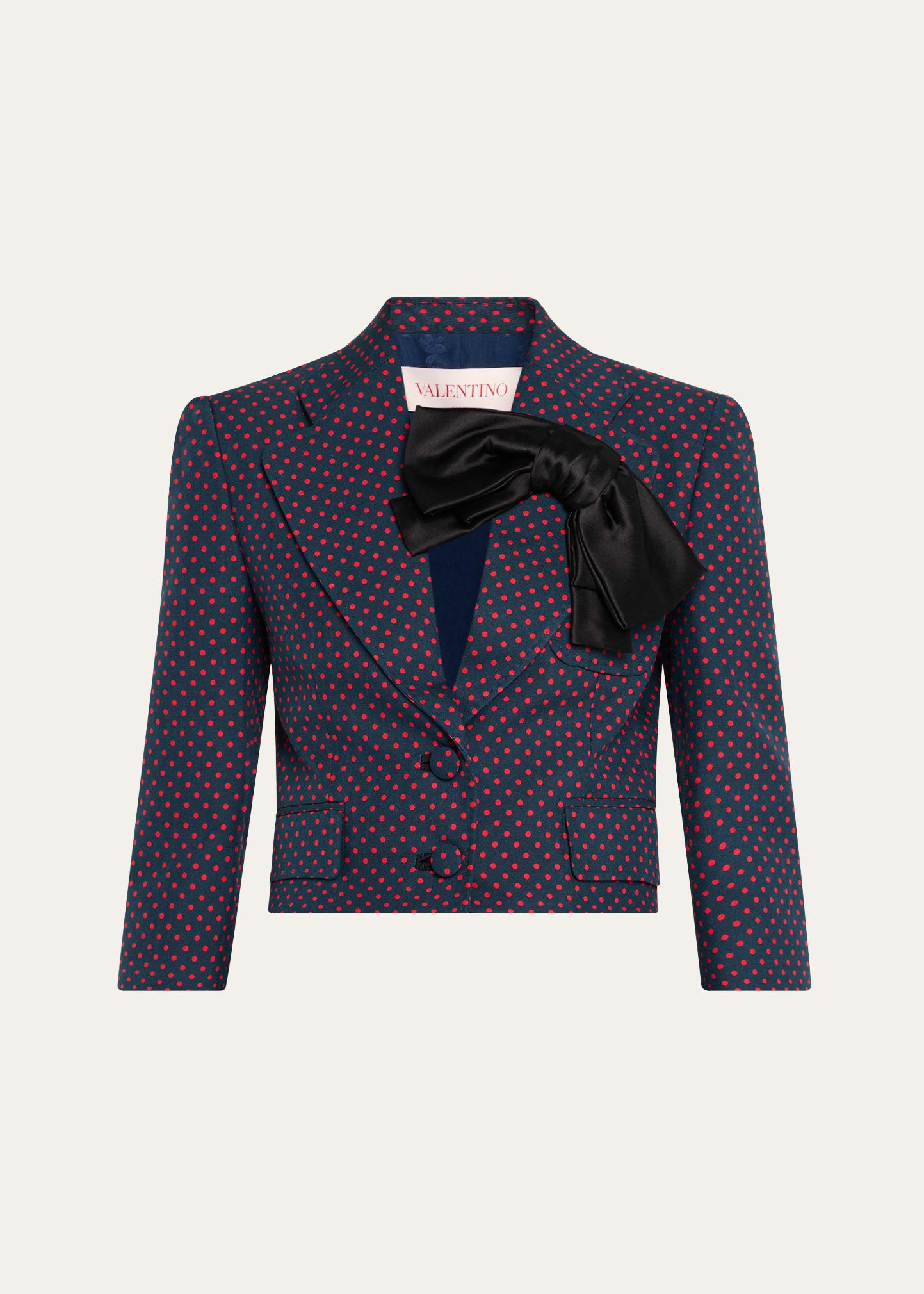 bow polka-dot crop single-breasted jacket