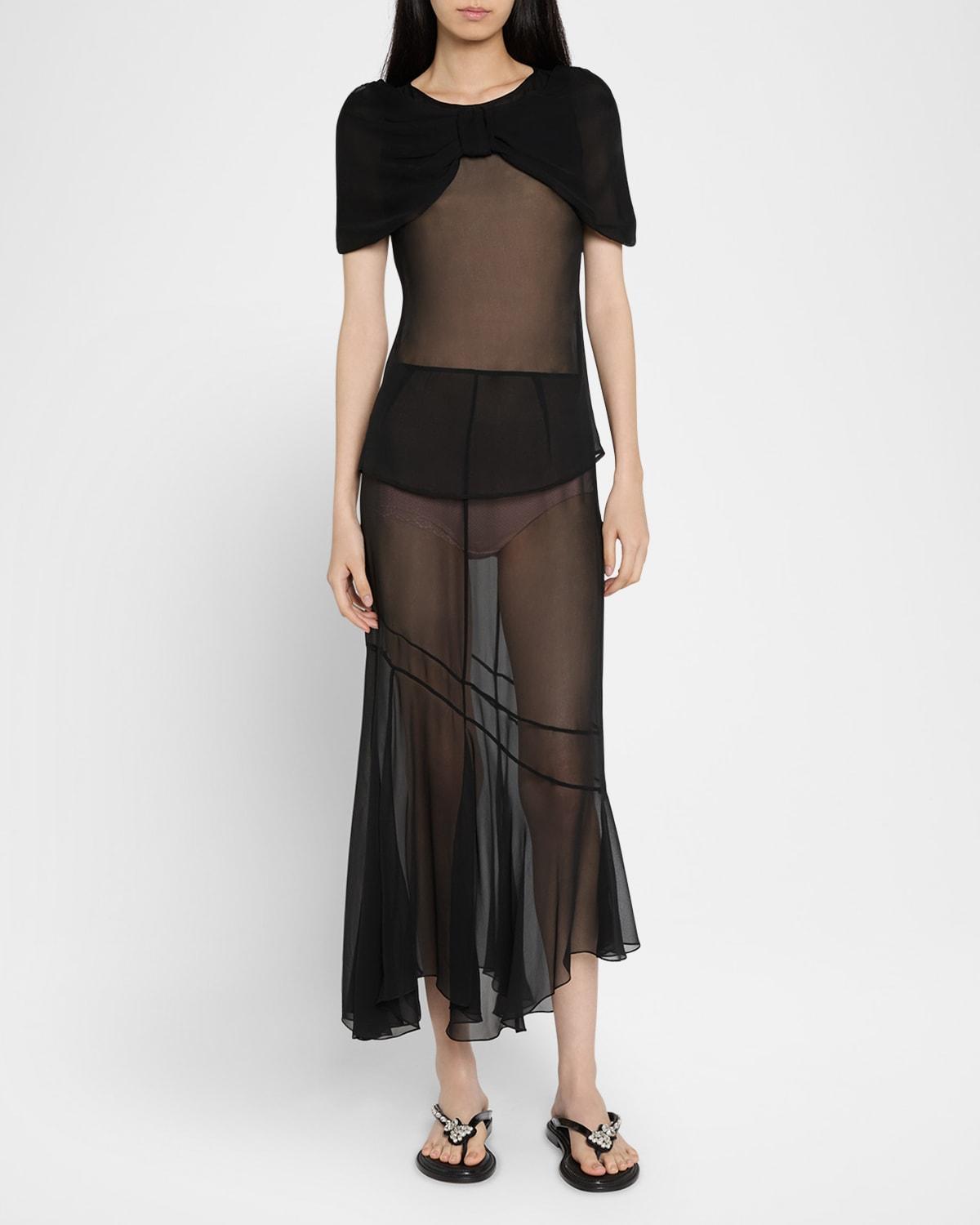 bow-shoulder sheer silk top