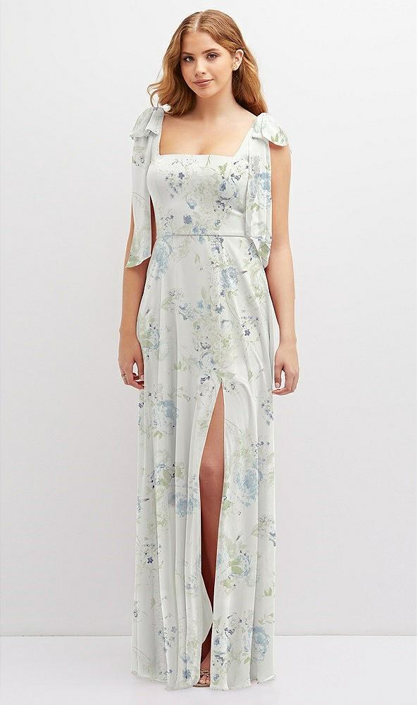 bow shoulder square neck chiffon maxi dress
