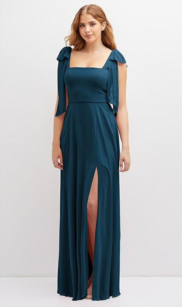 bow shoulder square neck chiffon maxi dress