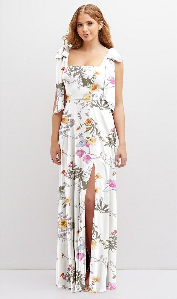 bow shoulder square neck chiffon maxi dress