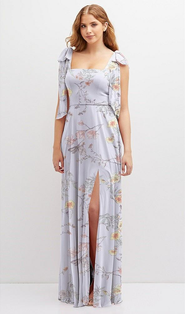bow shoulder square neck chiffon maxi dress