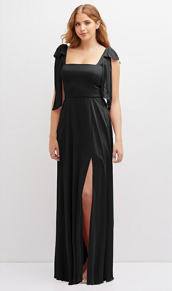 bow shoulder square neck chiffon maxi dress
