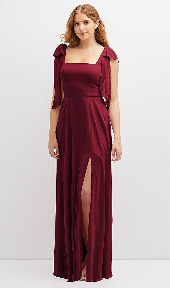 bow shoulder square neck chiffon maxi dress
