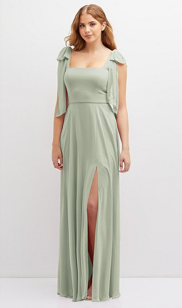 bow shoulder square neck chiffon maxi dress