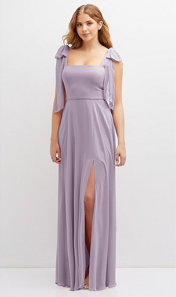 bow shoulder square neck chiffon maxi dress