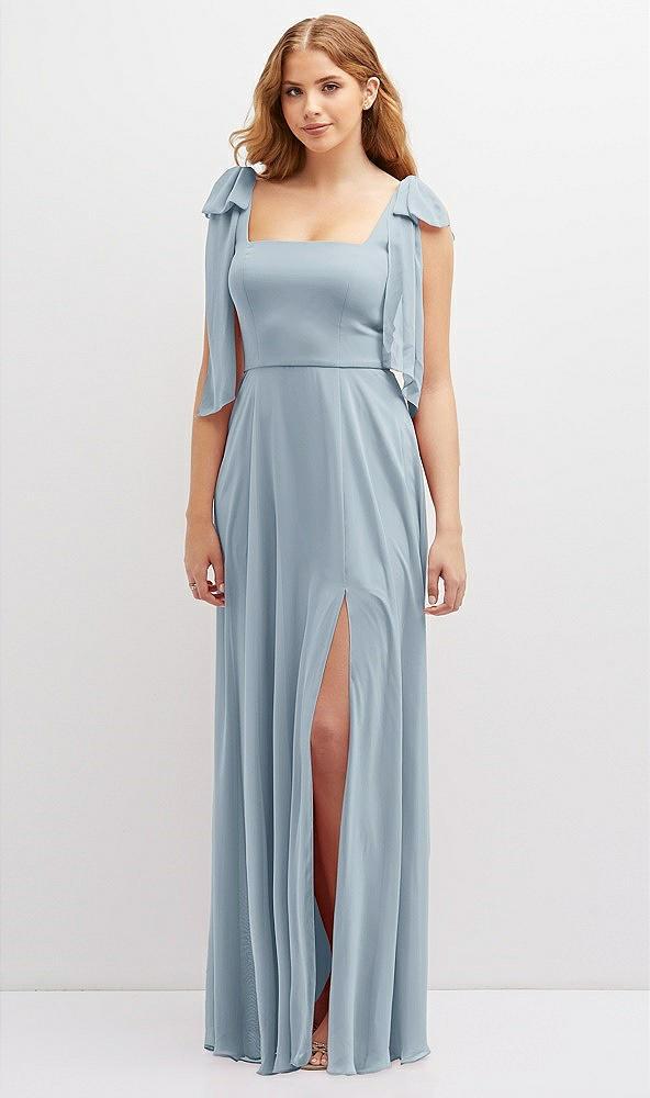 bow shoulder square neck chiffon maxi dress