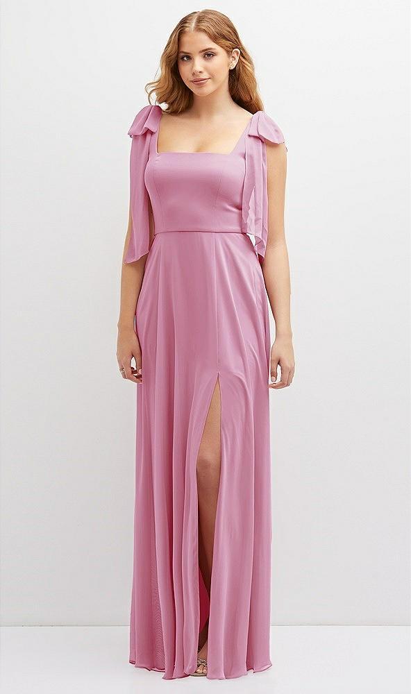 bow shoulder square neck chiffon maxi dress