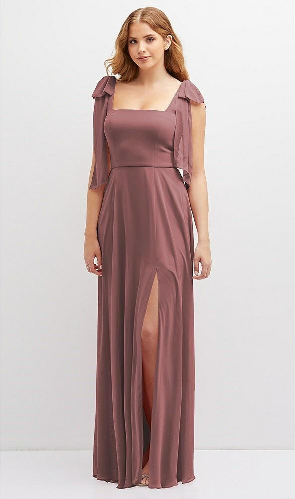 bow shoulder square neck chiffon maxi dress
