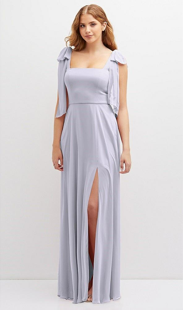 bow shoulder square neck chiffon maxi dress