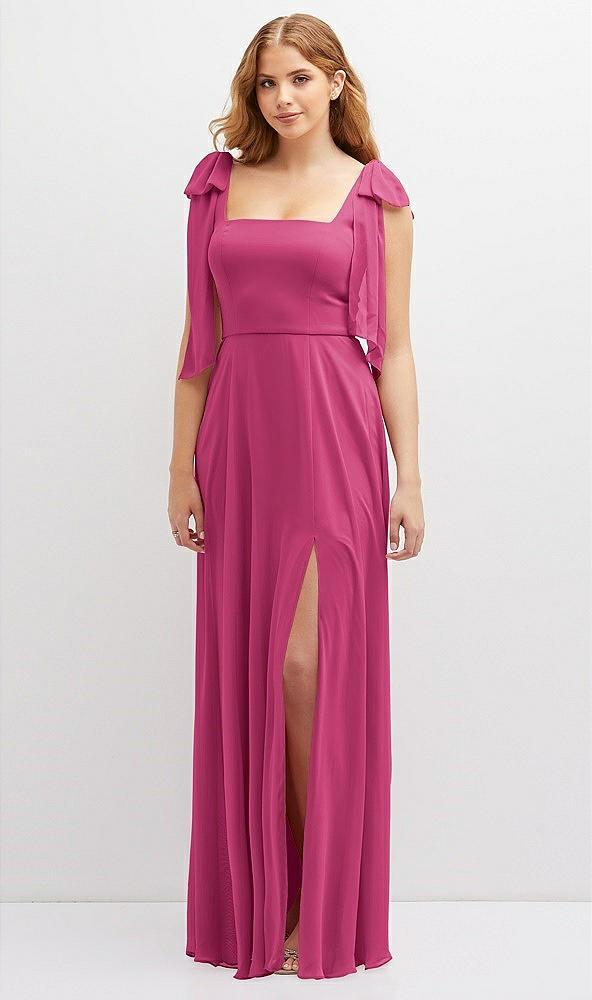 bow shoulder square neck chiffon maxi dress