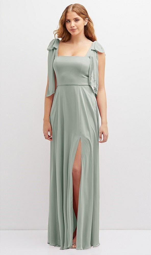 bow shoulder square neck chiffon maxi dress