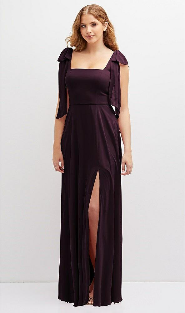 bow shoulder square neck chiffon maxi dress