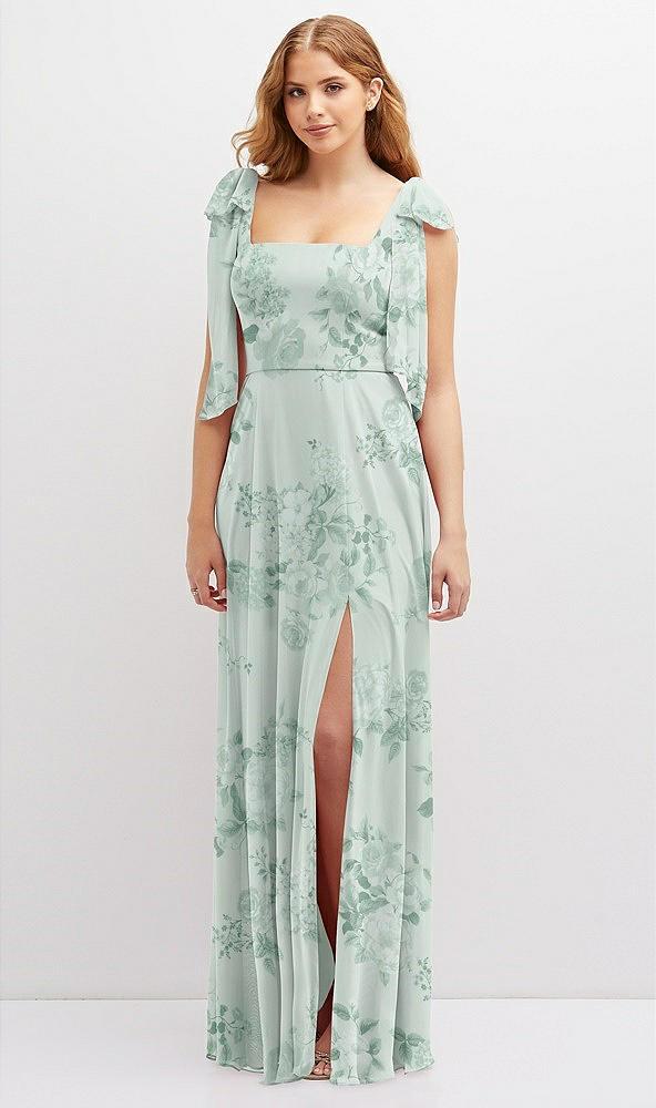 bow shoulder square neck chiffon maxi dress