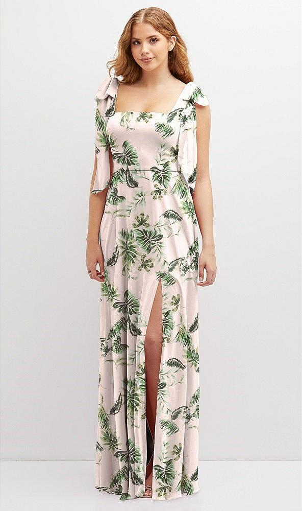 bow shoulder square neck chiffon maxi dress