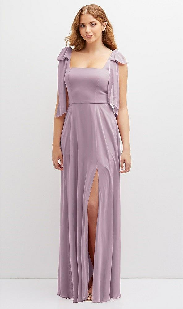 bow shoulder square neck chiffon maxi dress