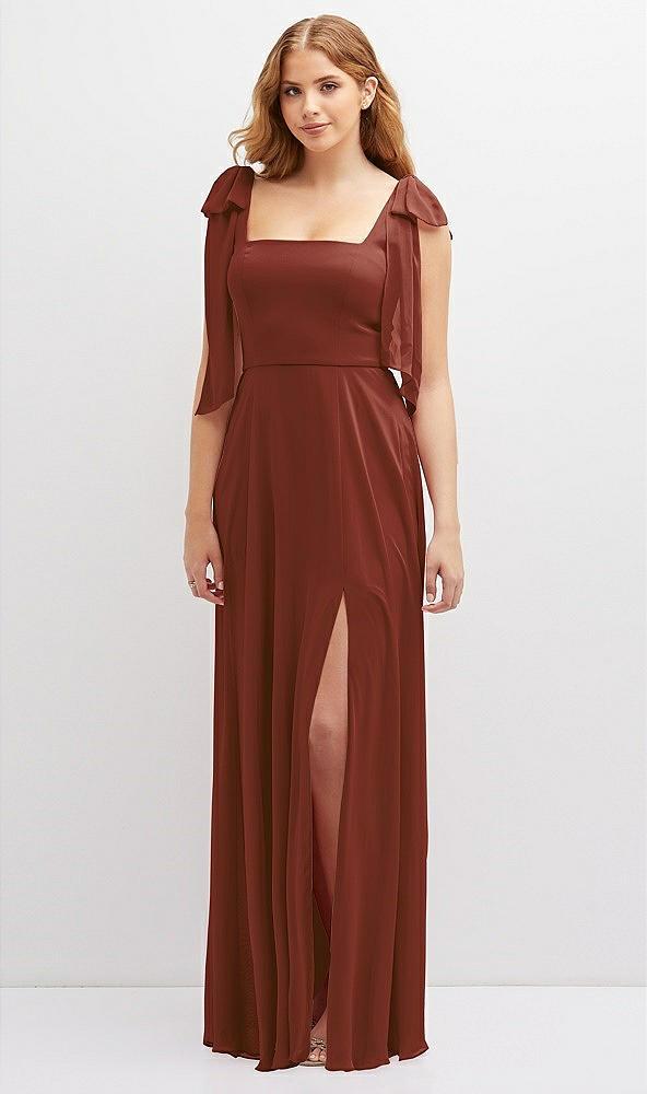 bow shoulder square neck chiffon maxi dress