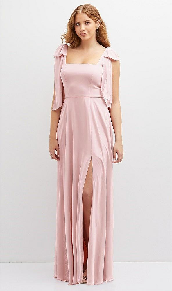 bow shoulder square neck chiffon maxi dress