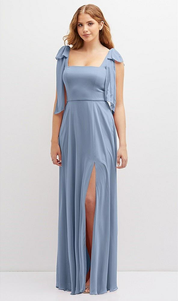 bow shoulder square neck chiffon maxi dress