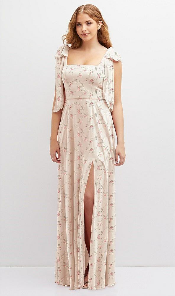 bow shoulder square neck chiffon maxi dress