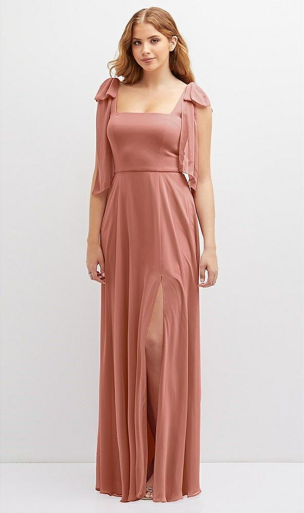 bow shoulder square neck chiffon maxi dress