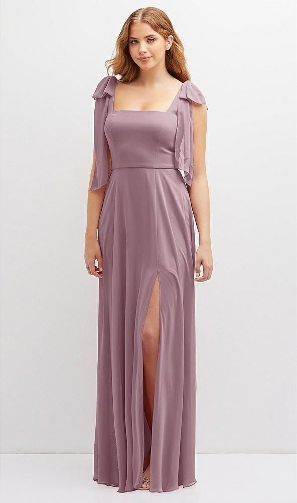 bow shoulder square neck chiffon maxi dress
