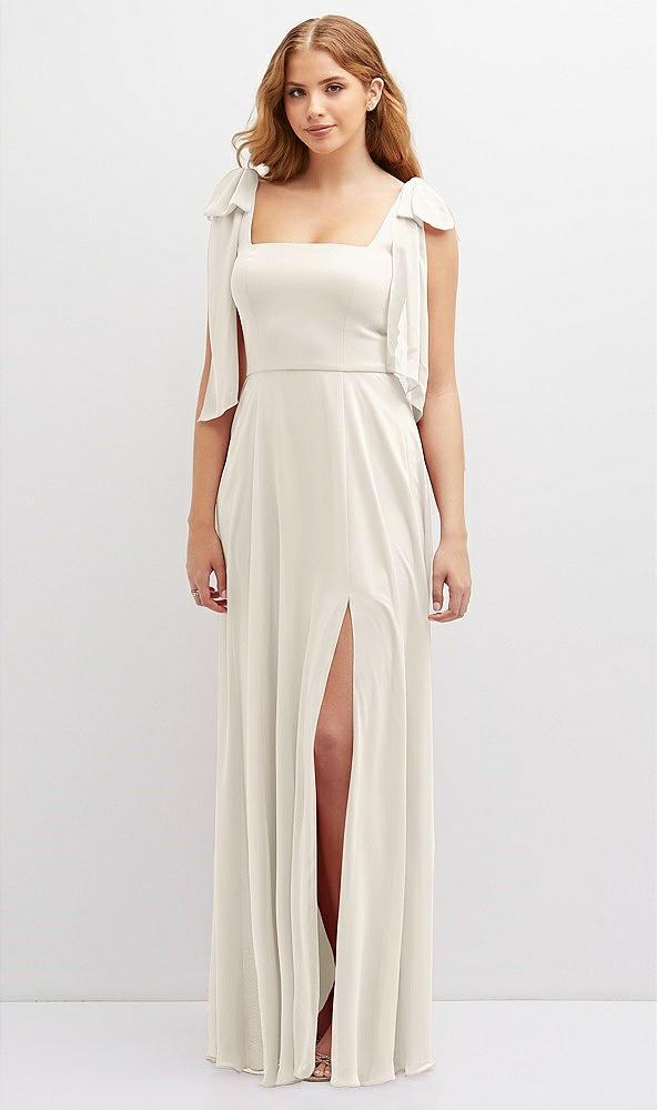 bow shoulder square neck chiffon maxi dress