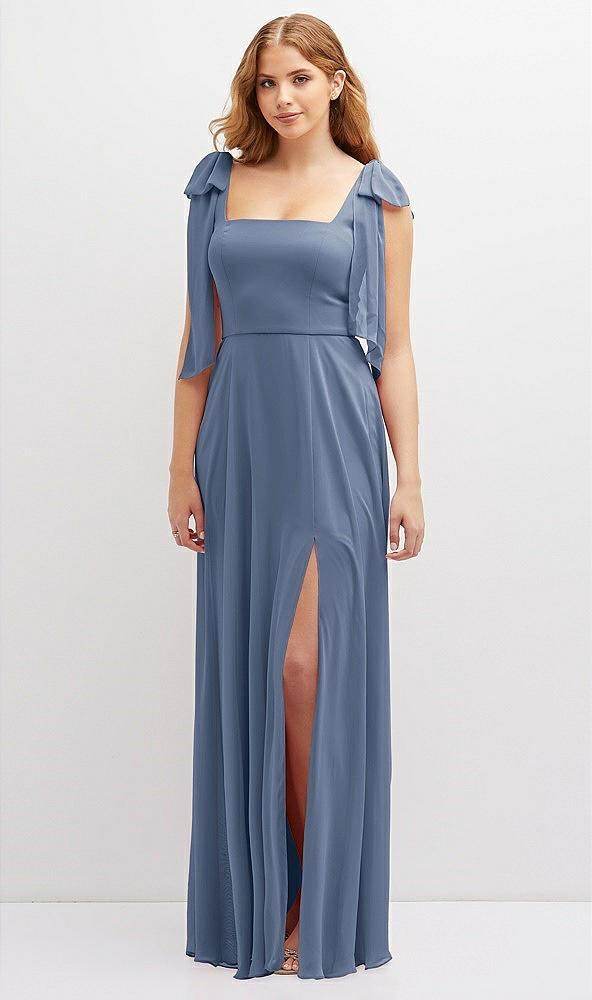 bow shoulder square neck chiffon maxi dress