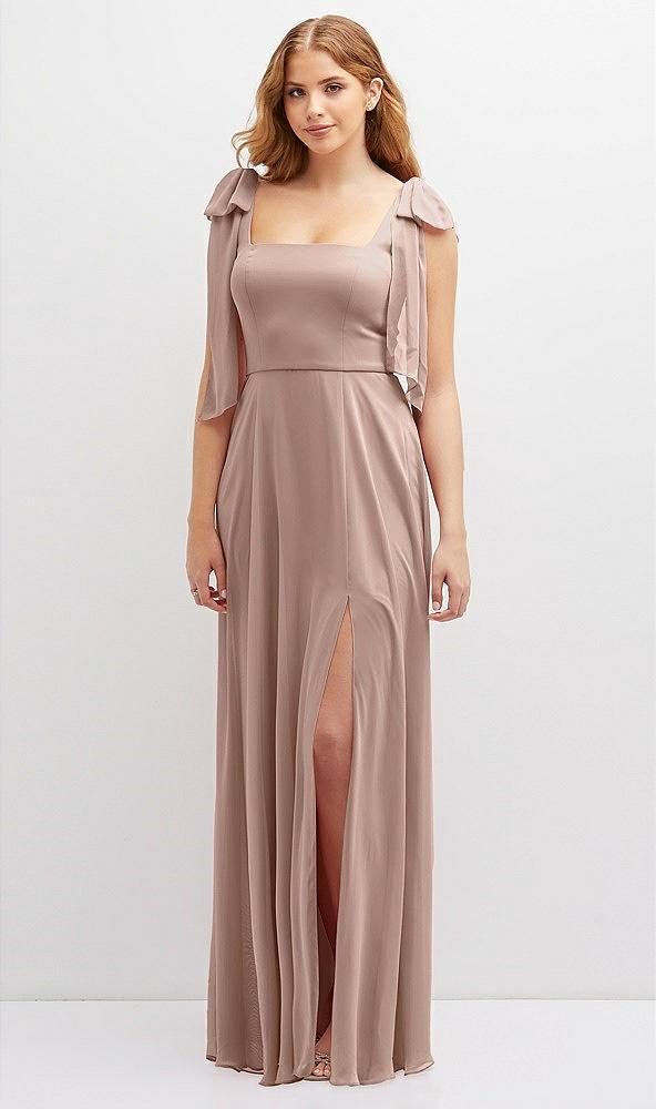 bow shoulder square neck chiffon maxi dress