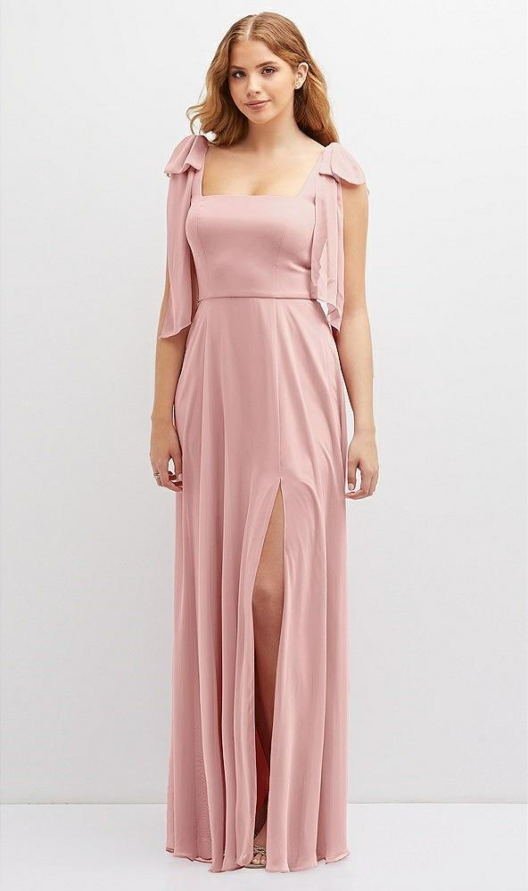 bow shoulder square neck chiffon maxi dress