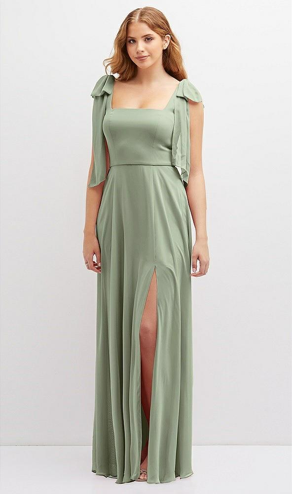 bow shoulder square neck chiffon maxi dress