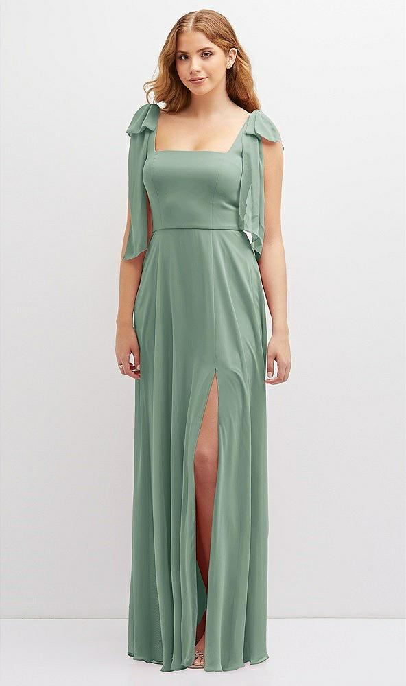 bow shoulder square neck chiffon maxi dress