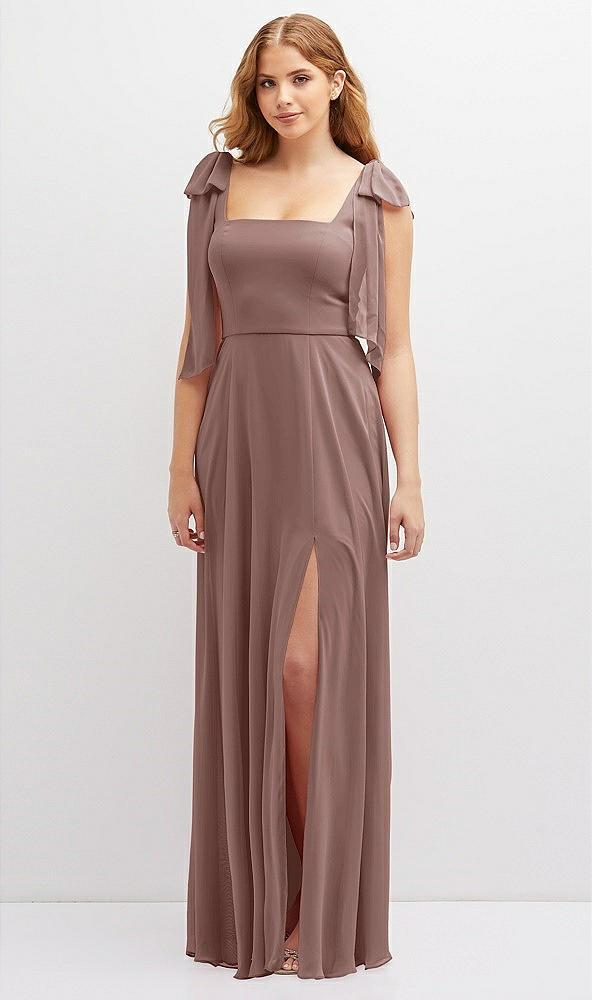 bow shoulder square neck chiffon maxi dress