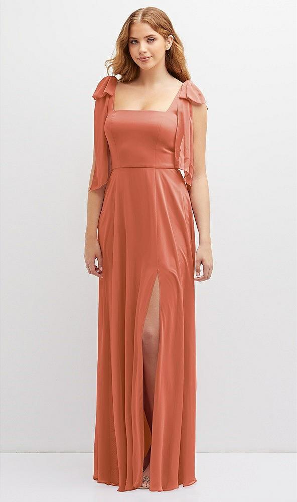 bow shoulder square neck chiffon maxi dress