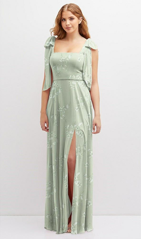 bow shoulder square neck chiffon maxi dress