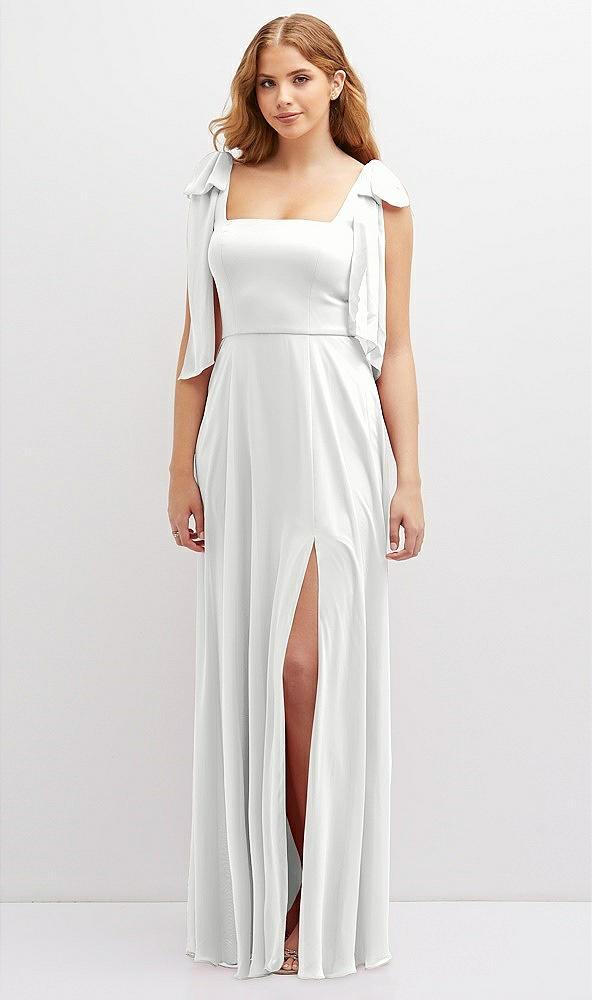 bow shoulder square neck chiffon maxi dress
