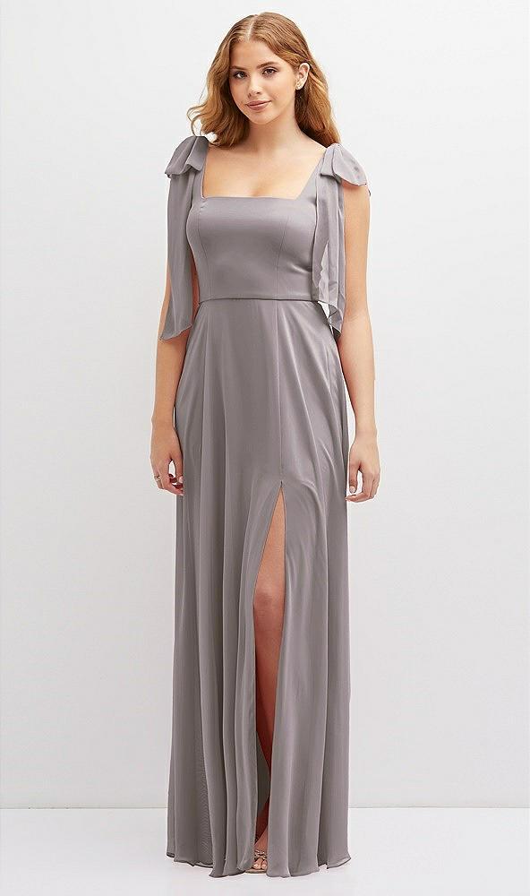 bow shoulder square neck chiffon maxi dress