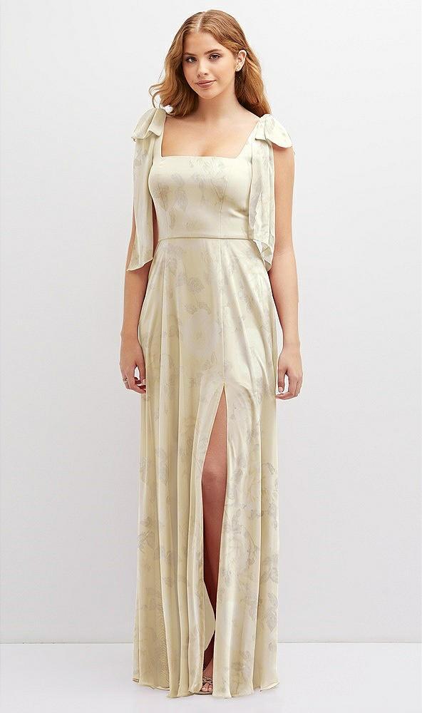 bow shoulder square neck chiffon maxi dress