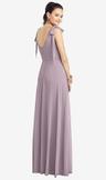 bow-shoulder v-back chiffon gown with front slit